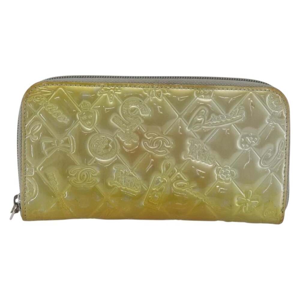 Chanel Patent Leather Icon Line Long Wallet Silver